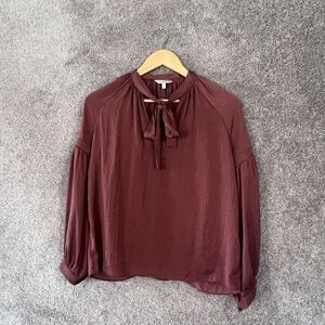 Lucky Brand Shirt Womens XS Mauve 3/4 Sleeve Tie Neck Keyhole Top